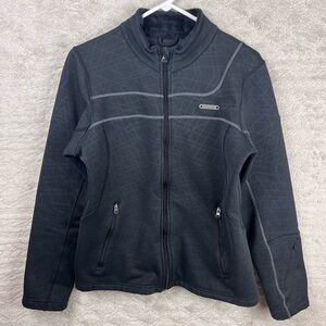 UNDER ARMOUR Womens Zip Up Jacket Black Geometric Print Fleece Neck